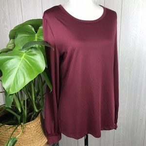 Vintage Newport News Maroon Red Long Loose Sleeve Button Cuff Blouse Size Large